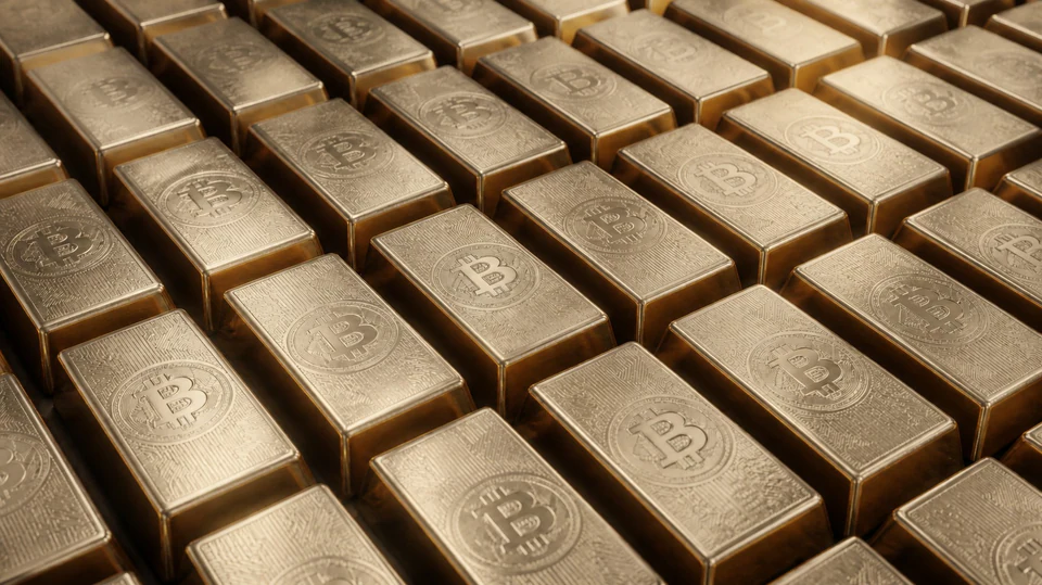 Gold bars stamped with the Bitcoin symbol